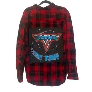 Van Halen  up- cycled Custom Plaid Button Down
